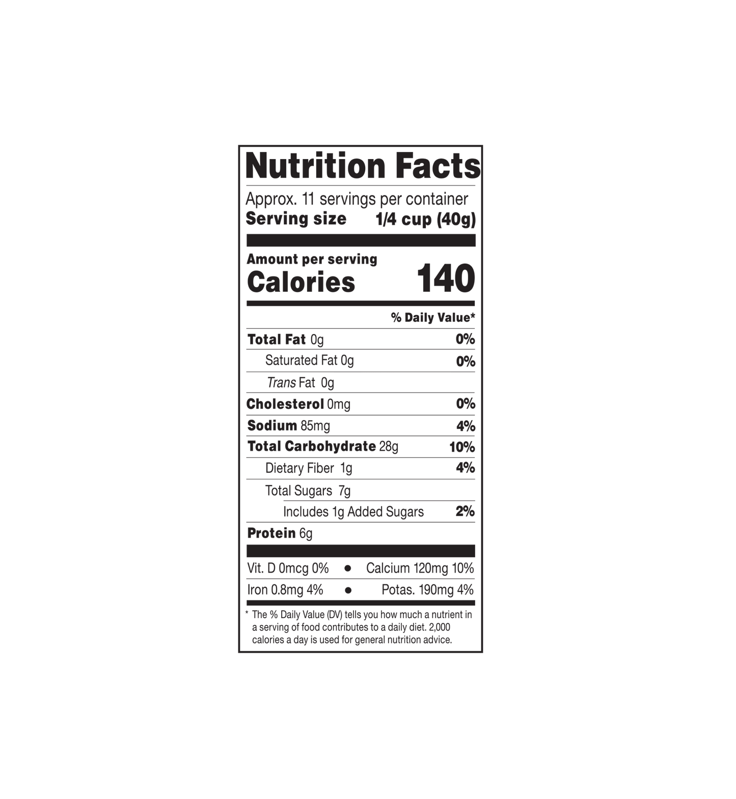 Nutritional facts table