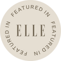 Circular badge with 'ELLE' branding on a white background