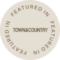 Circular sticker with 'Featured in Town & Country' text on a white background